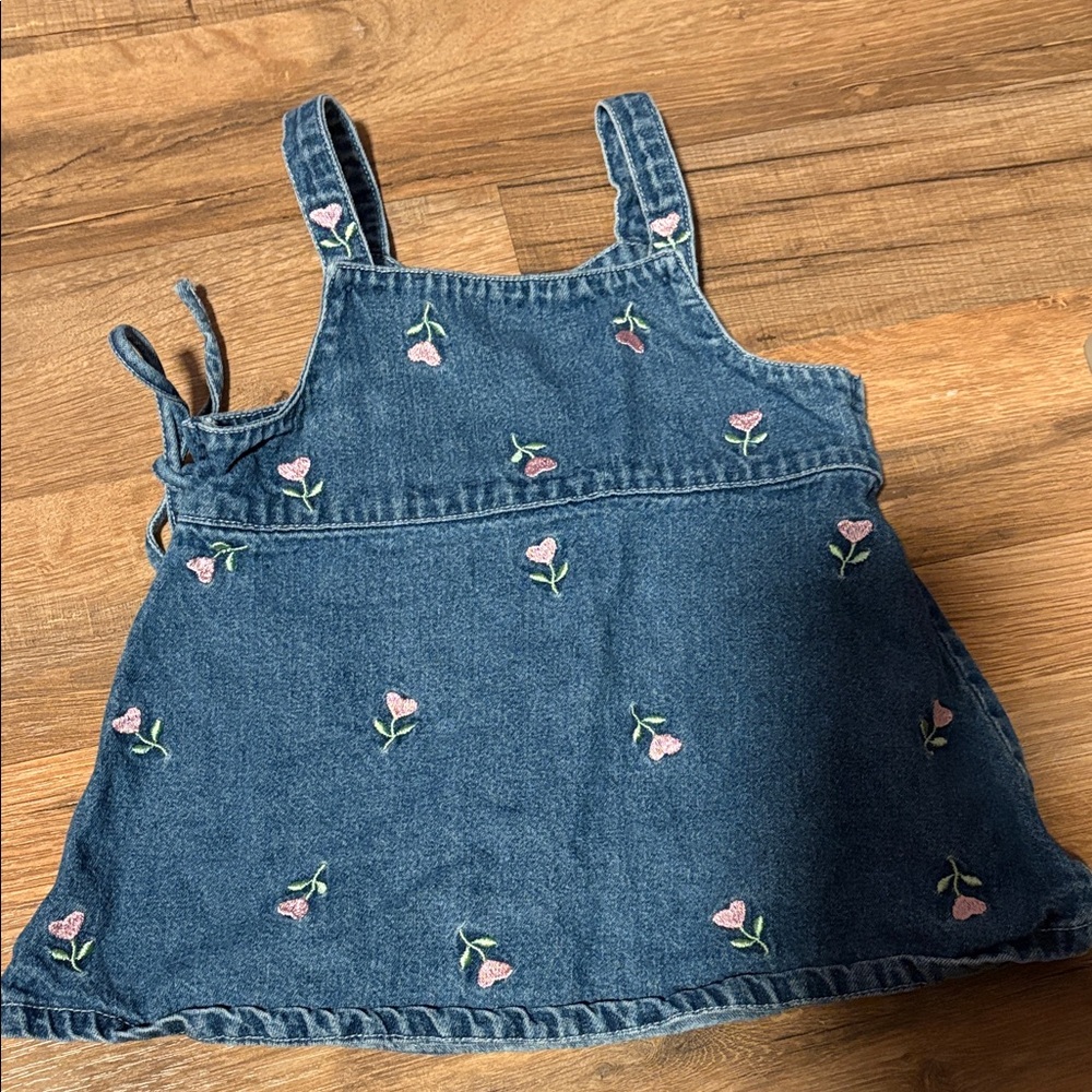 Denim Dress with Pink Floral Embroidery